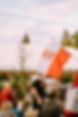 Polish red and white flag with the eagle emblem against a blurred background of a crowd