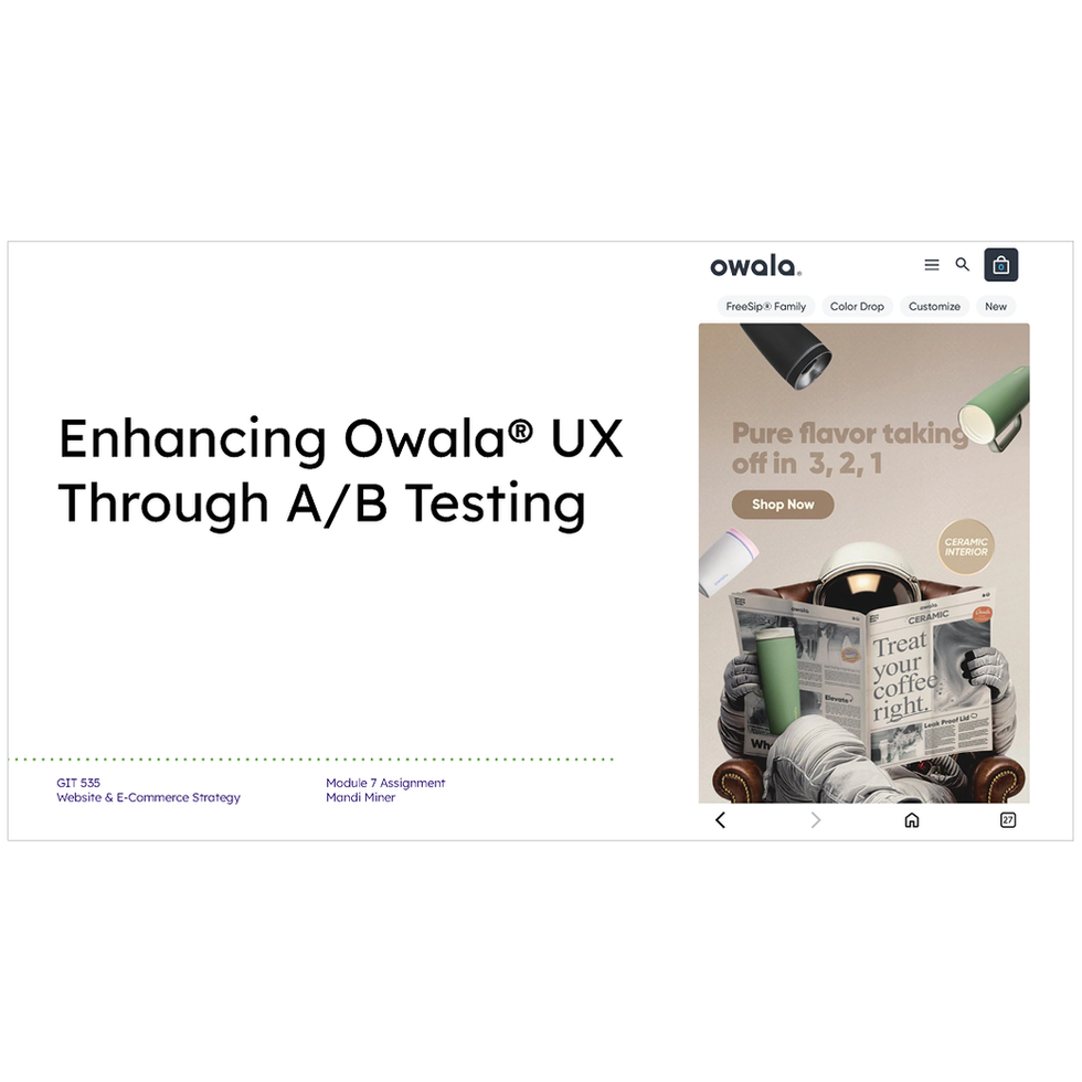 first slide of Owala A/B test presentation