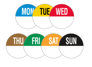 Range of coloured day labels