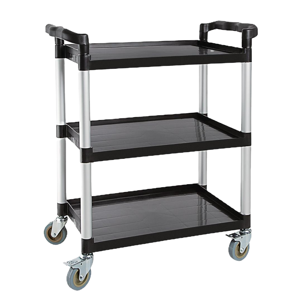 Black and silver three layer catering trolley 