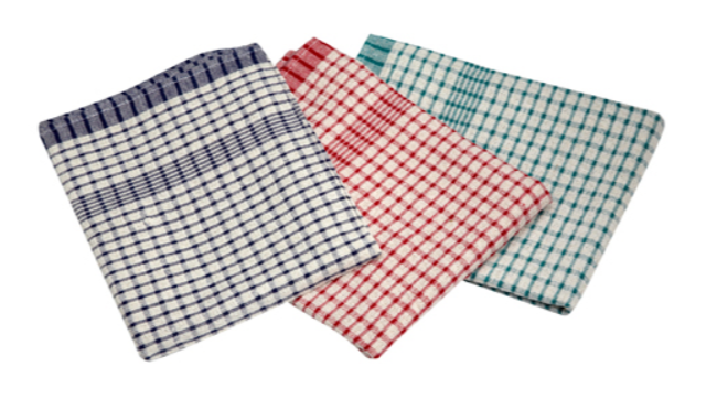Blue, red and green checked hand towels 