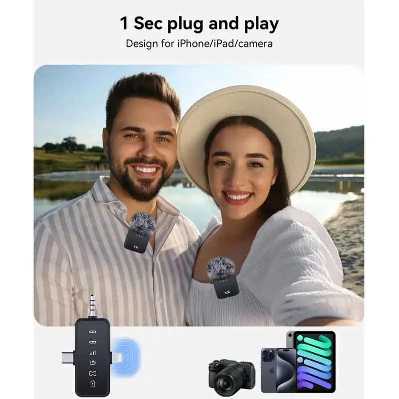 Thumbnail: 3 in 1 Microphone for Iphone/Android/Camera, 2-Pack Wireless Lavalier Microphone