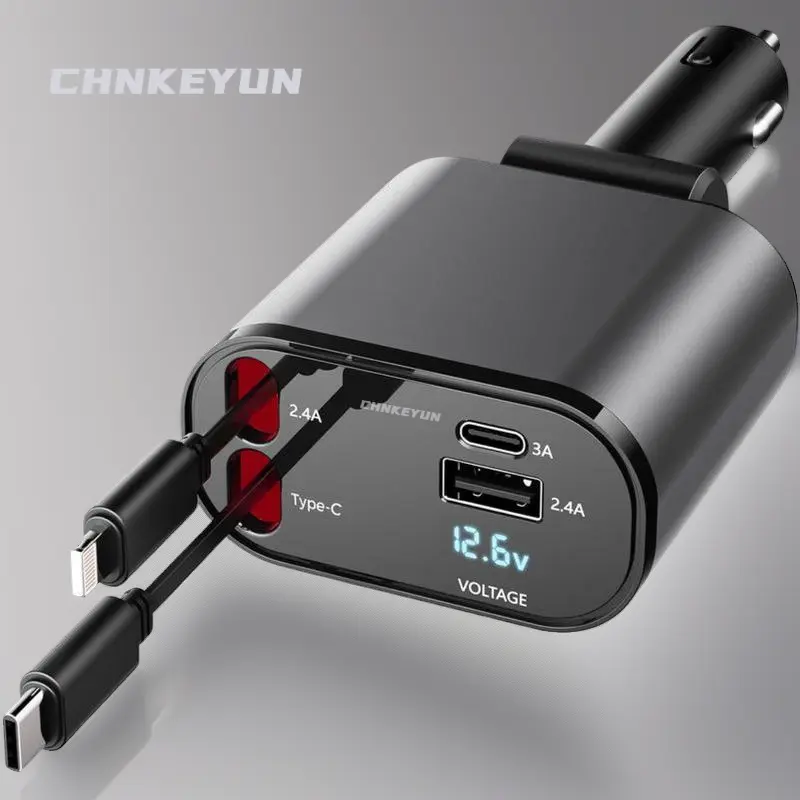 Thumbnail: CHENGKE 4 in 1 Retractable Car Charger,Super Fast Charging Car Charger Max 120W,