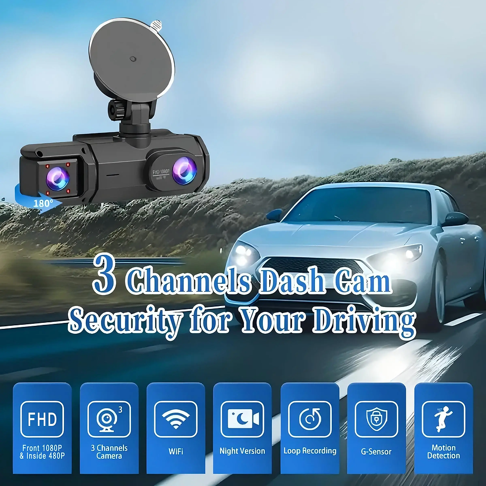 Thumbnail: Three-Channel Car Recorder with Free 32GB Storage Card, Wifi Function, Non-Charg