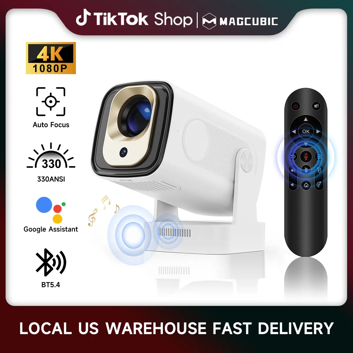 [US Warehouse] Magcubic Auto Focus HY310 Projector 330ANSI Google Assistant 4K D