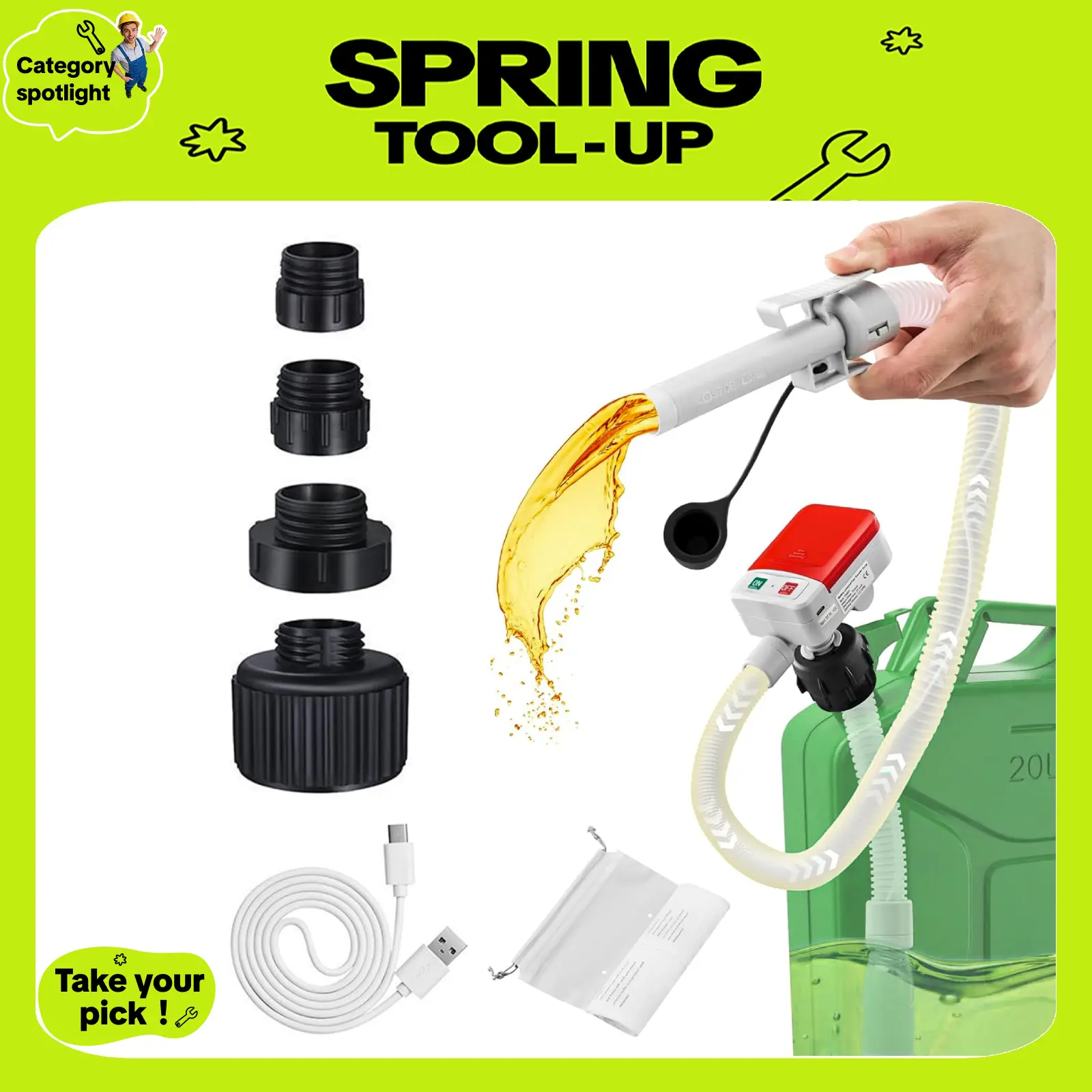#Tiktokshopspringglowup SHEKAR Portable Auto Fuel Transfer Pump Auto-Stop 3.2GPM