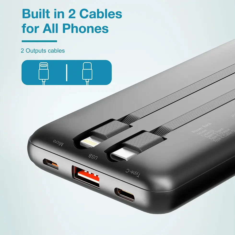 Thumbnail: Portable Charger with Built-In Cables,Portable Charger with Cords Wires Slim 100