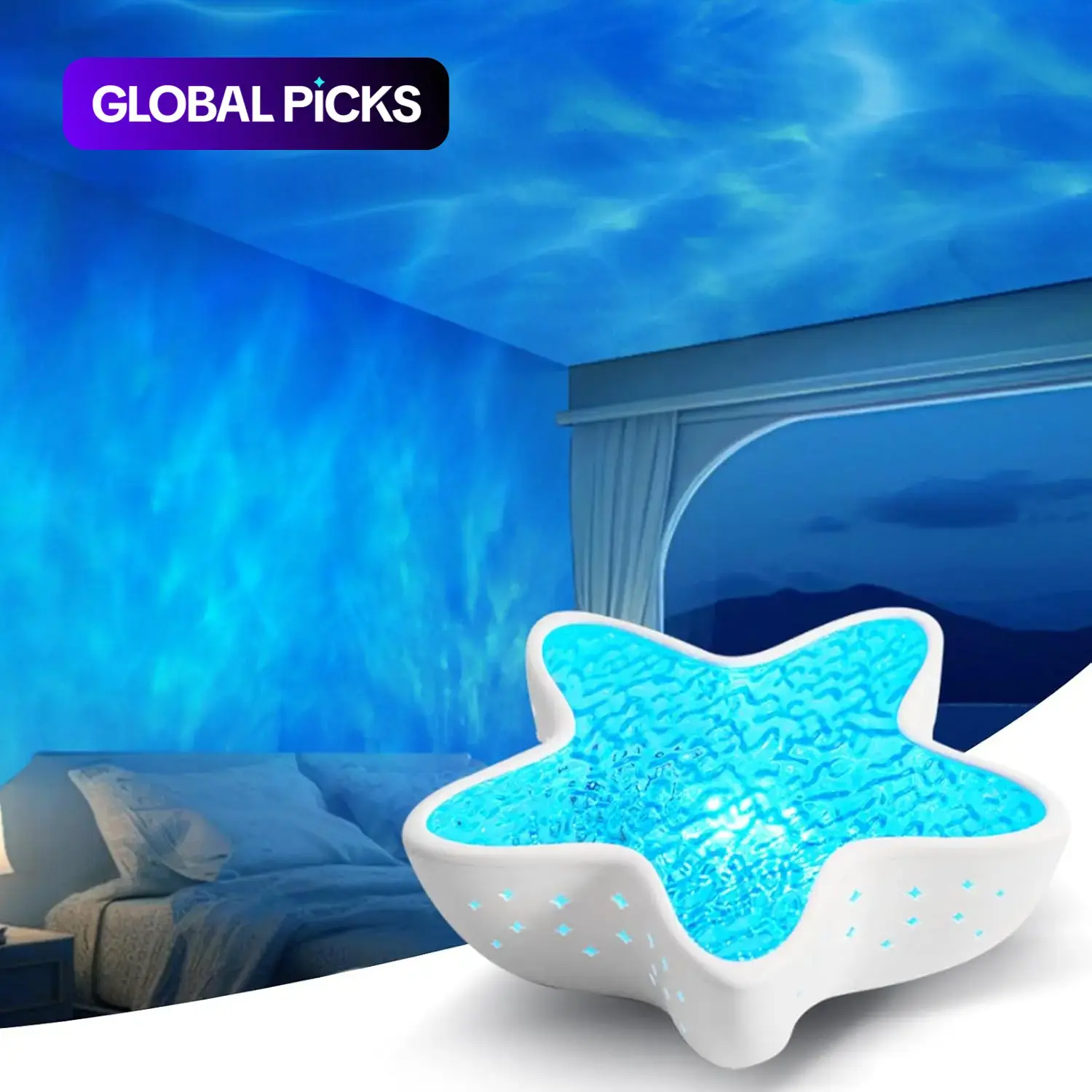 Starfish Projector Lamp, 7-Color Ocean Wave Projector Light, Planetarium Star Pr