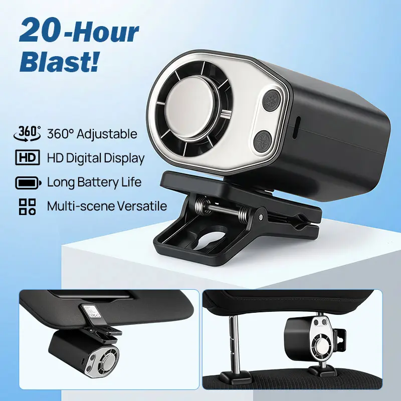 Thumbnail: JOYTUTUS 2026 Car Clip on Air Conditioner Fan with LED Display - 360° Rotation, 