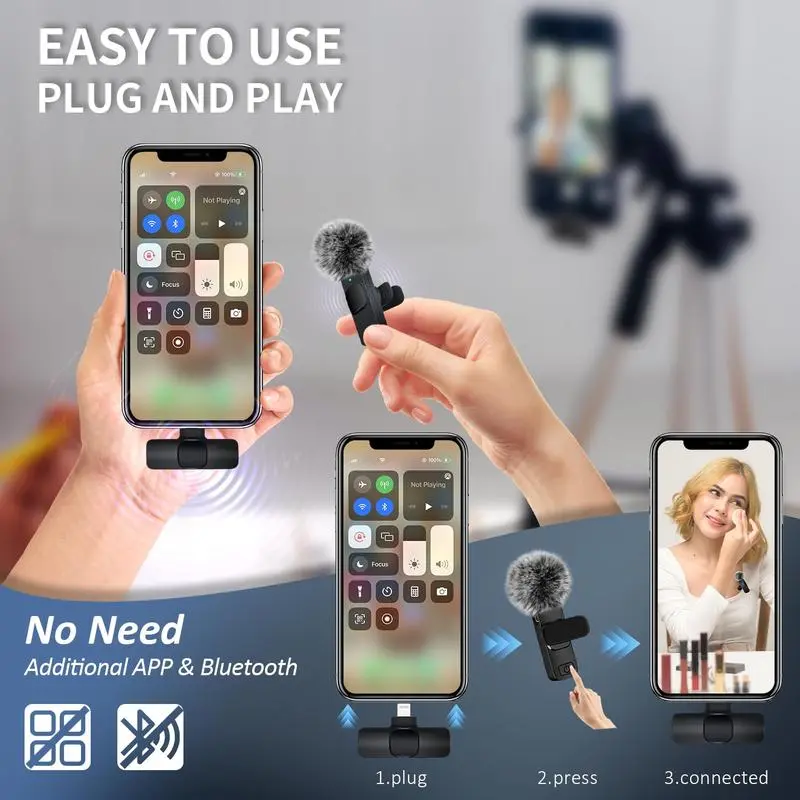 Thumbnail: 2 Pcs Wireless Mini Microphones for Iphone, Android, Ipad - Mini Wireless Clip-O
