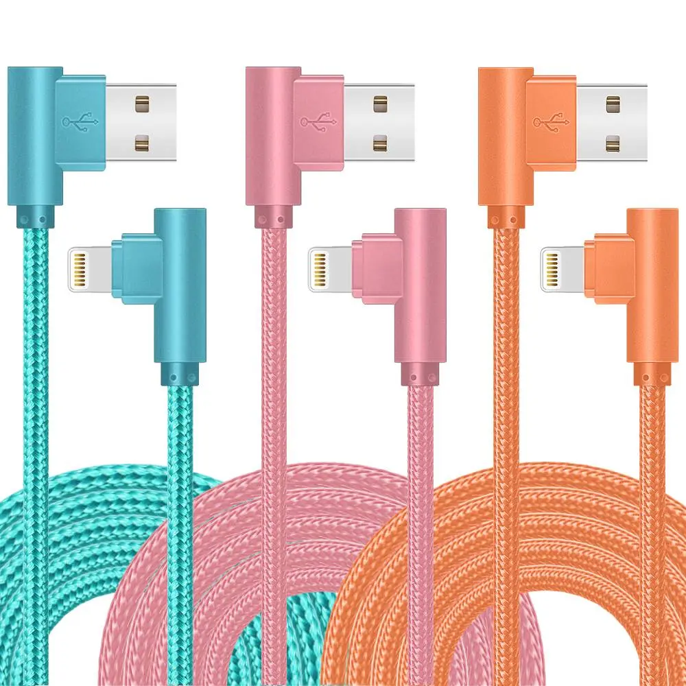 APFEN Mfi Certified Iphone Charging Cable 3 Pack 10FT, 90° Right Angle Lightning