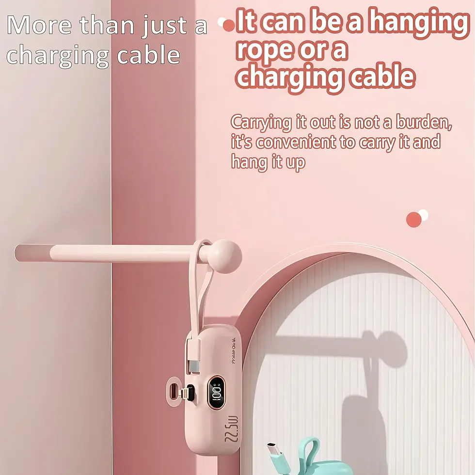 Thumbnail: 5000Mah Mini Portable Charger with 22.5W Output, Features Two USB Ports (Type-C 