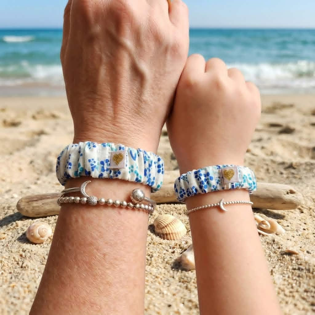 Duo Manchettes Mère/Fille - Petites fleurs Bleus