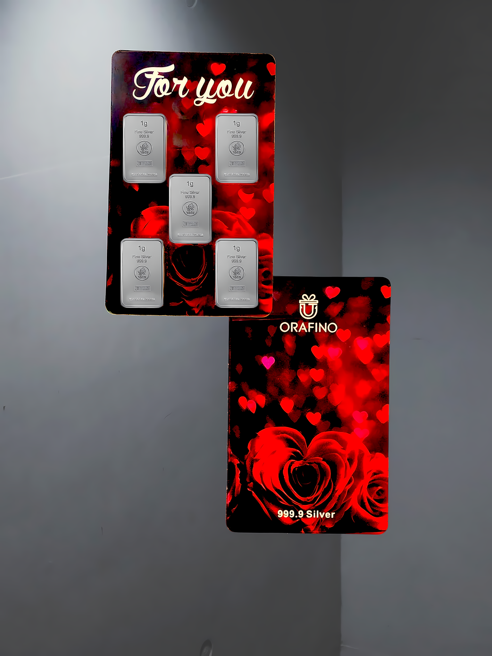 Miniaturbild: Geschenkkarte " For You"  Rote Rose 5x1g Silberbarren (999,9 Feinsilber)