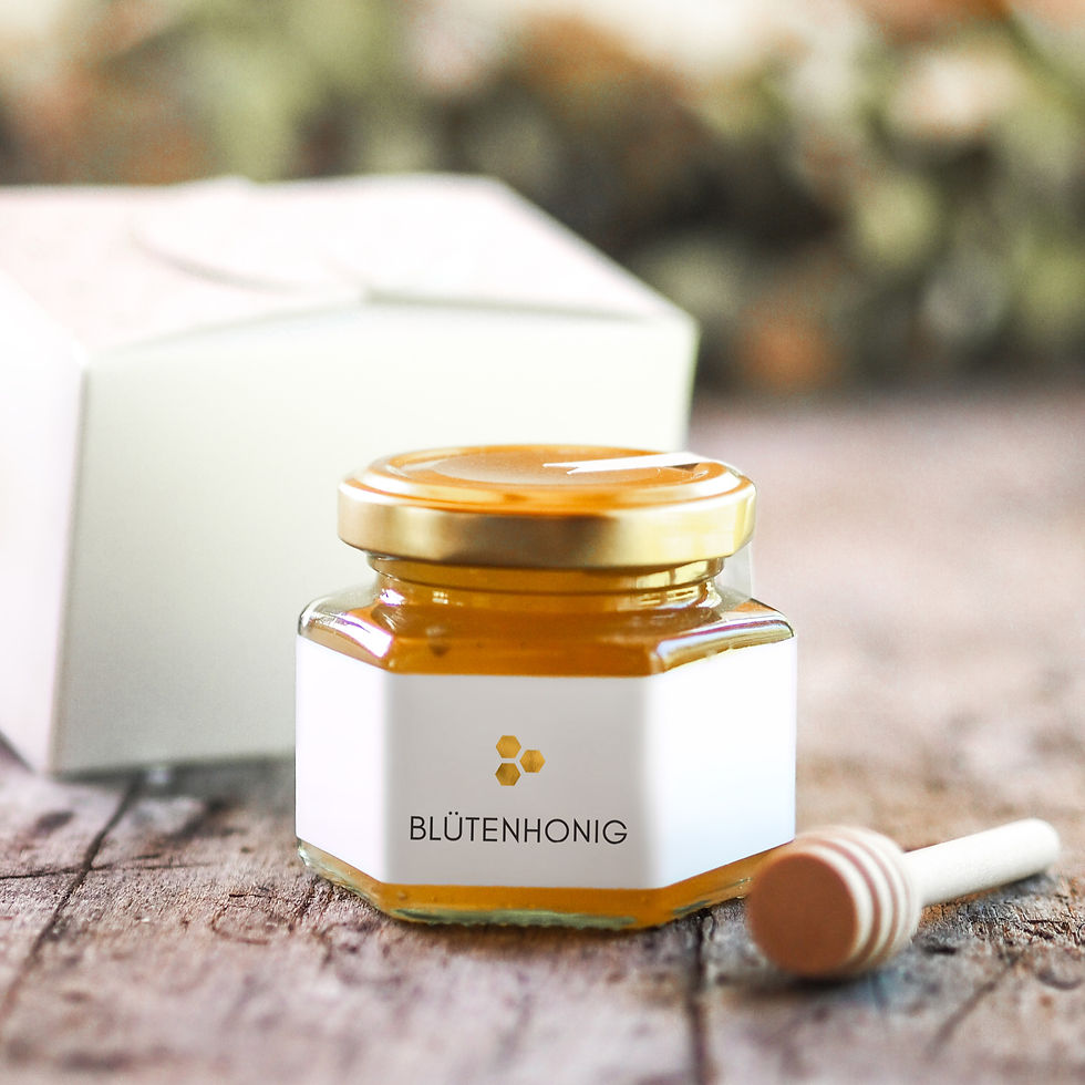 Personalisierbares Bio-Honigglas 115 g mit Firmenlogo als kleines Geschenk für Kunden und Mitarbeiter