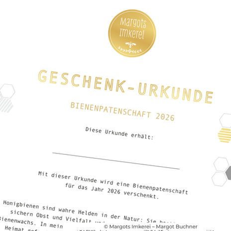 Bienenpatenschaft verschenken mit Urkunde & Honig-Überraschungspaket