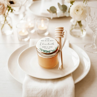 Honigglas als Gastgeschenk und Mitgebsel zur Konfirmation mit personalisiertem Etikett