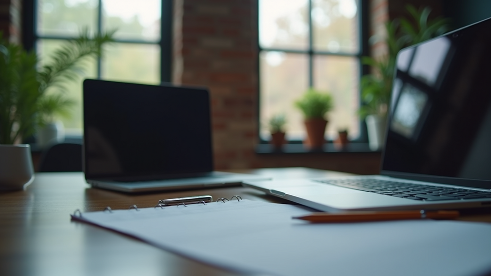 Close-up view of a video training setup with a laptop and notes