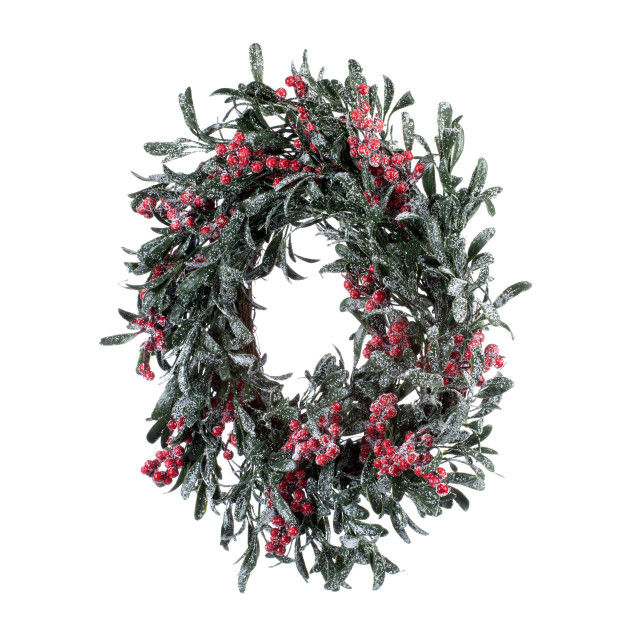 Thumbnail: Frosted Greenery Wreath with Holly Berries