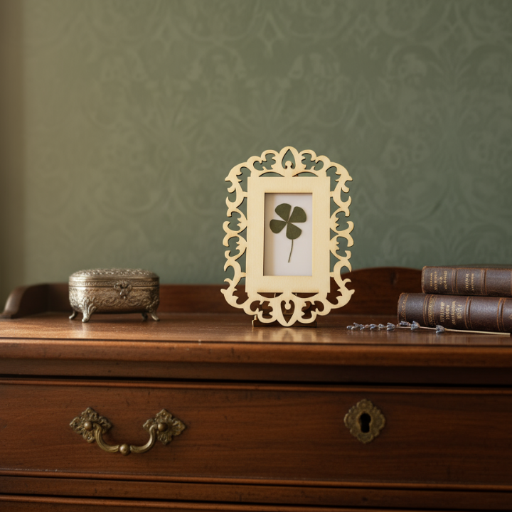 Thumbnail: Décoration de Bureau | Cadre Bois Ornemental et Trèfle VÉRITABLE | Énergie Positive