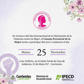 La Provincia realizará un acto en el marco del Día Internacional de la Eliminación de la Violencia contra la Mujer