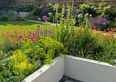 Colourful planting in a large contemporary garden