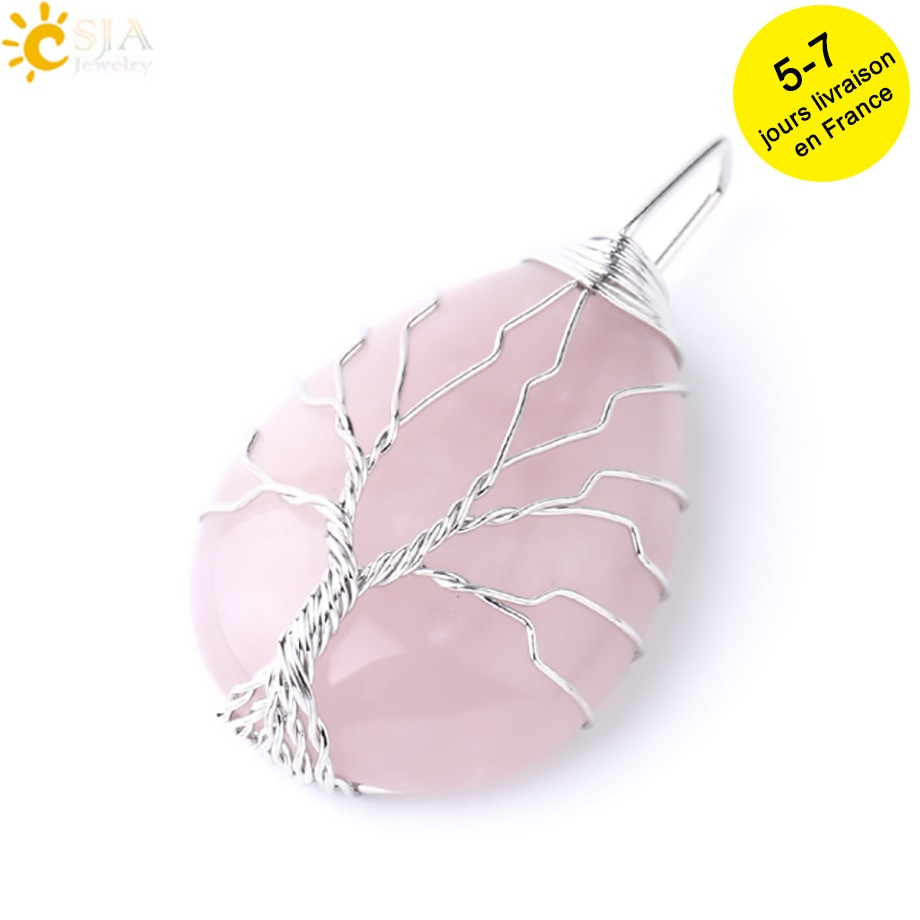 Thumbnail: Tiger Eye Tree of Life Crystal Necklace Natural Stone Pendant Wire Wrap Crystals