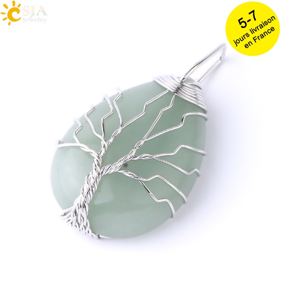 Thumbnail: Tiger Eye Tree of Life Crystal Necklace Natural Stone Pendant Wire Wrap Crystals
