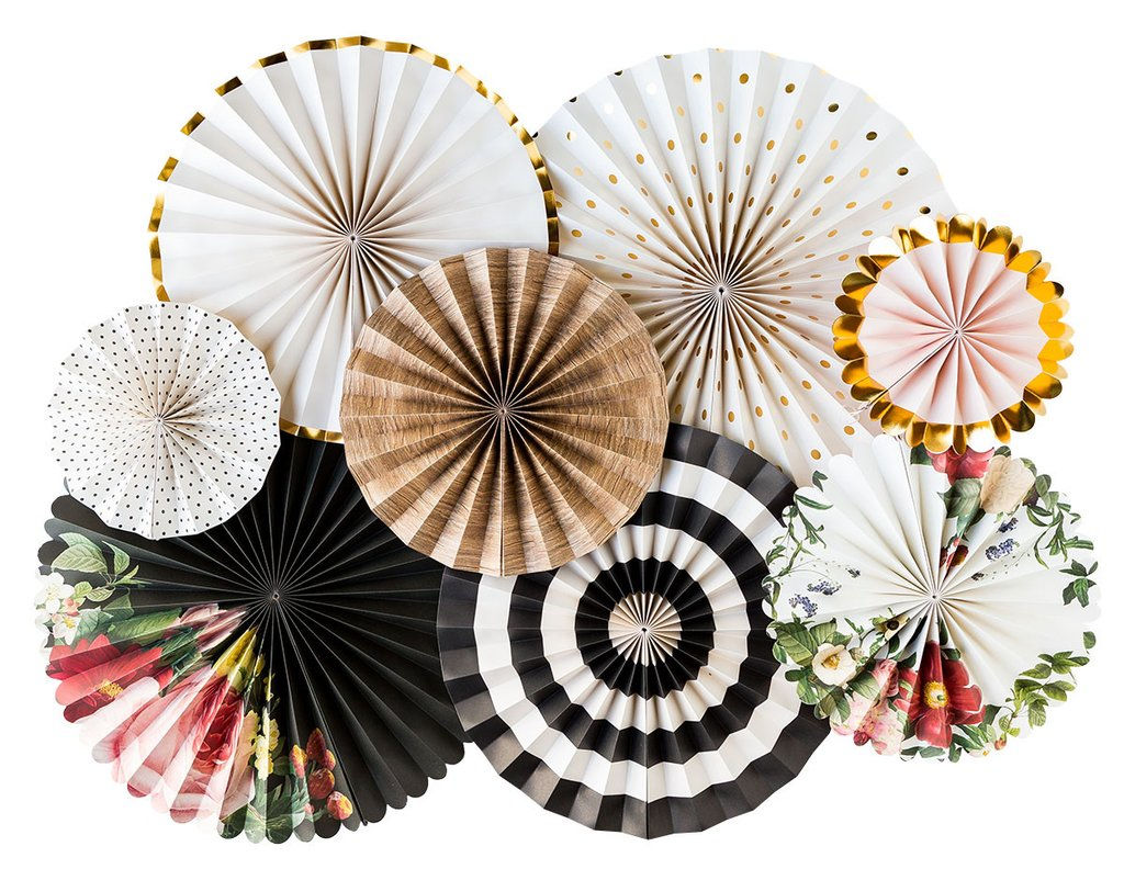 Botanical Paper Party Fans - Pkt of 8