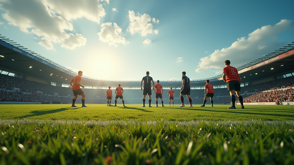 Eye-level view of a soccer field showcasing an organized defensive line