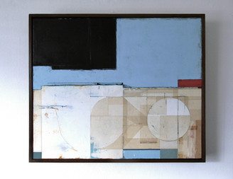 abstract painting, blue black, white, geometrical. restful