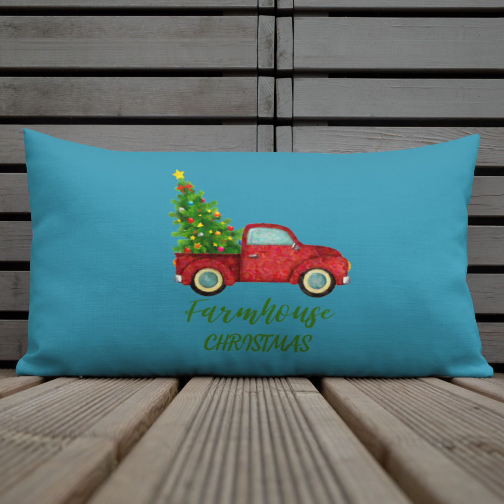 Farmhouse Christmas  Premium Pillow: Aqua