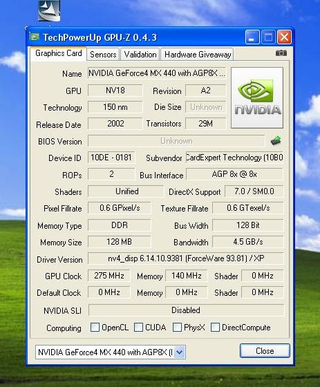 Thumbnail: GAINWARD NVIDIA GeForce4 MX440 128MB DDR 128bit AGP