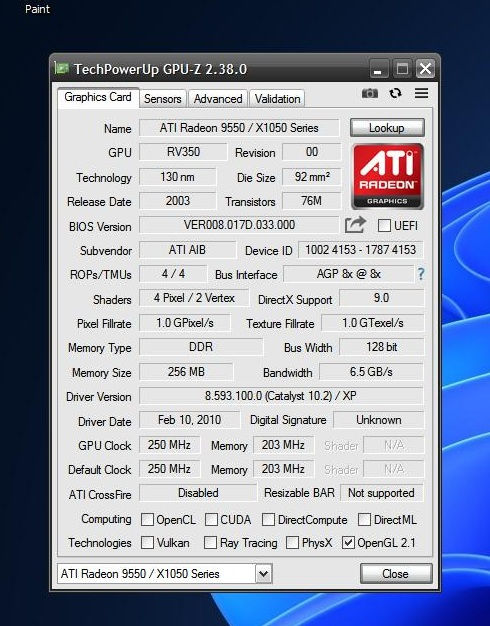 Thumbnail: ATI Radeon 9550 256MB DDR 128bit AGP