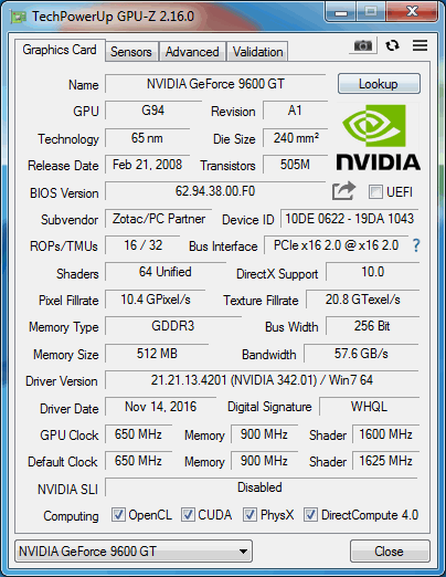 ZOTAC NVIDIA GeForce 9600 GT 512MB DDR3 Synergy Edition | classicVGA
