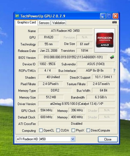 Gpuz Amd Radeon Hd 3450 ASUS ATI Radeon HD 3450 512MB DDR2 AGP HDMI
