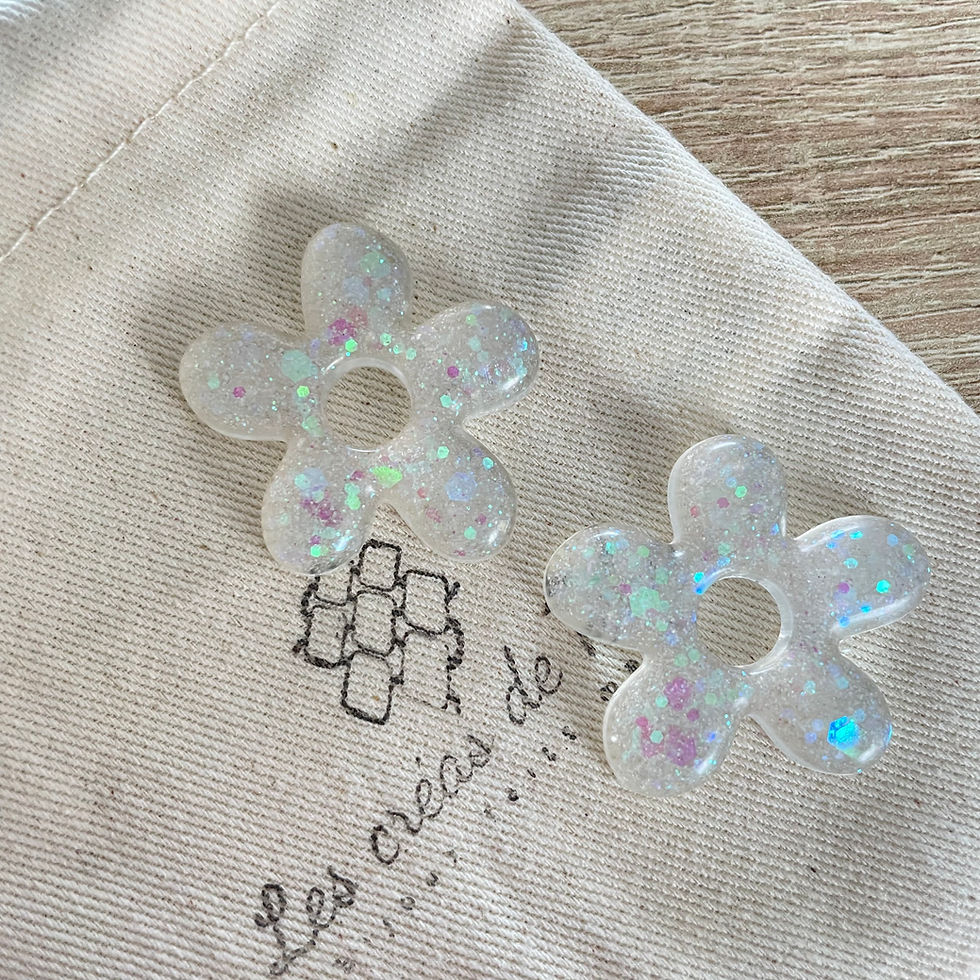 Miniature : Pampilles, breloques fleurs en résine epoxy avec paillettes modèle Flow