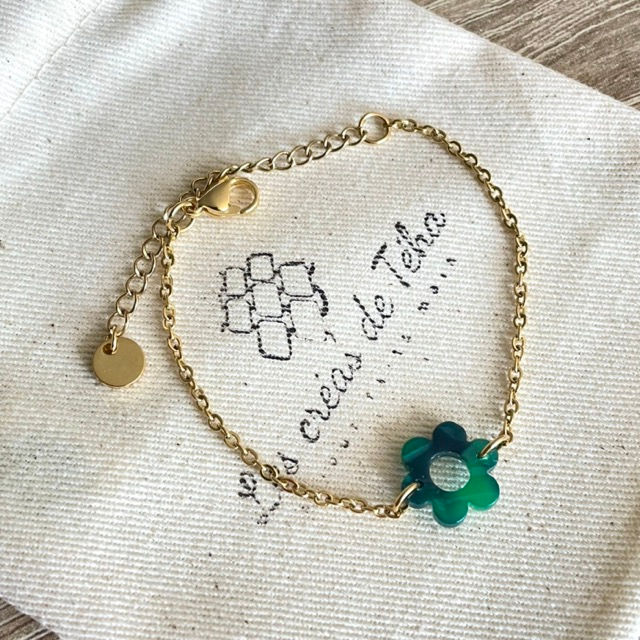Miniature : Bracelet en acier inoxydable  avec intercalaire fleur par Les créas de Téha