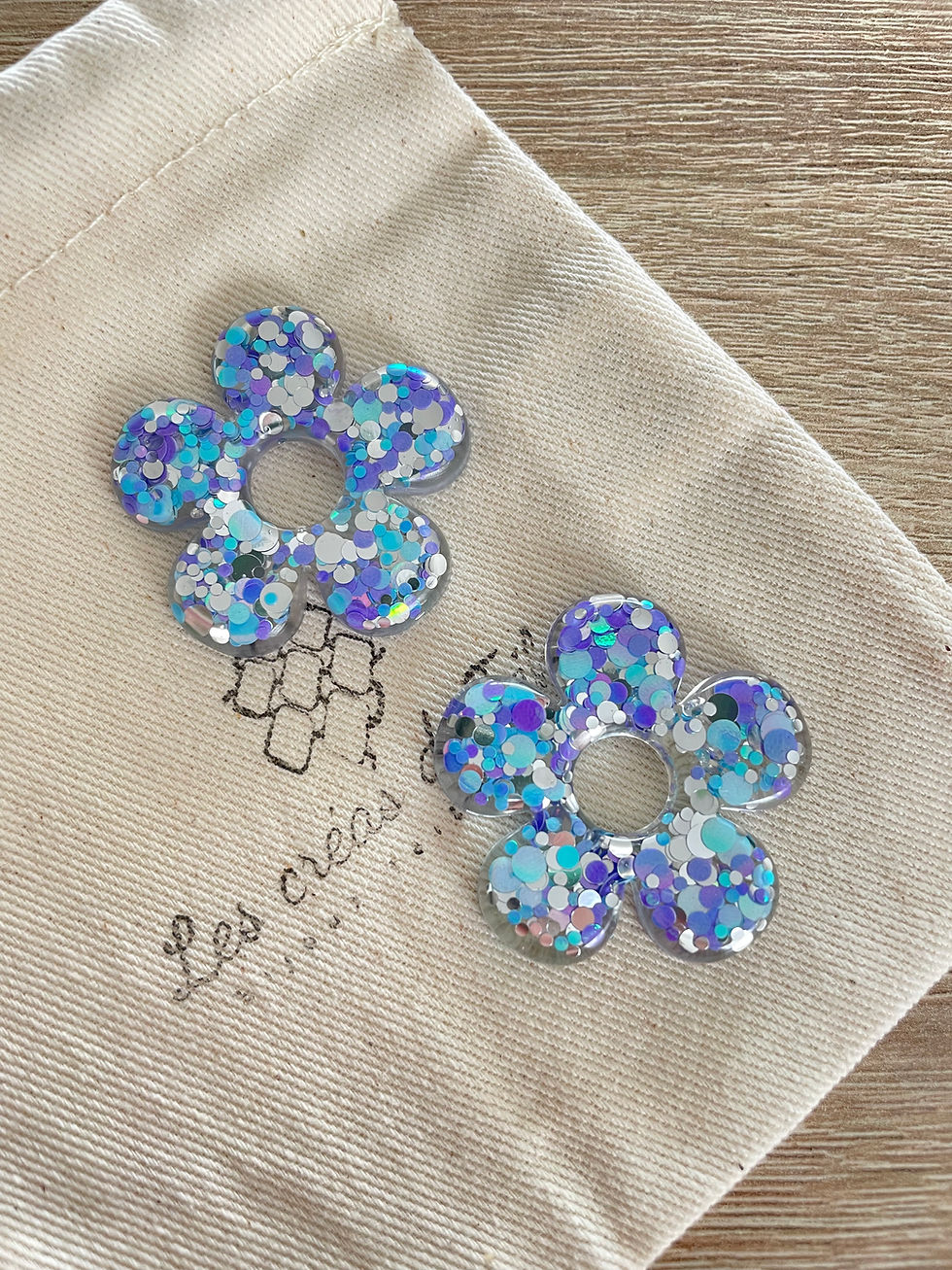 Miniature : Pampilles, breloques fleurs en résine epoxy avec paillettes modèle Flower