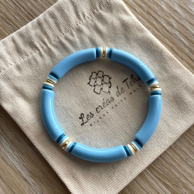 Bracelet élastique en perles tubes et perles heishi par Les créas de Téha