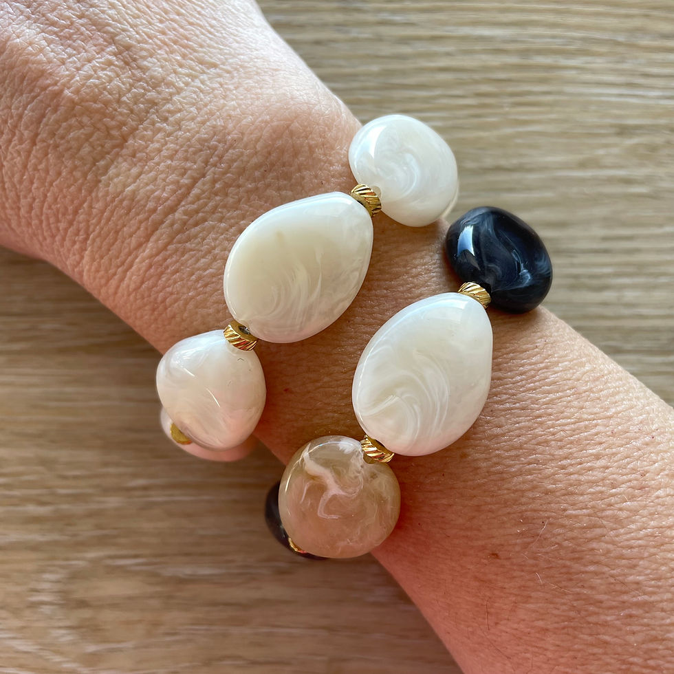 Miniature : Bracelet élastique en perles acrylique et perles en acier inoxydable