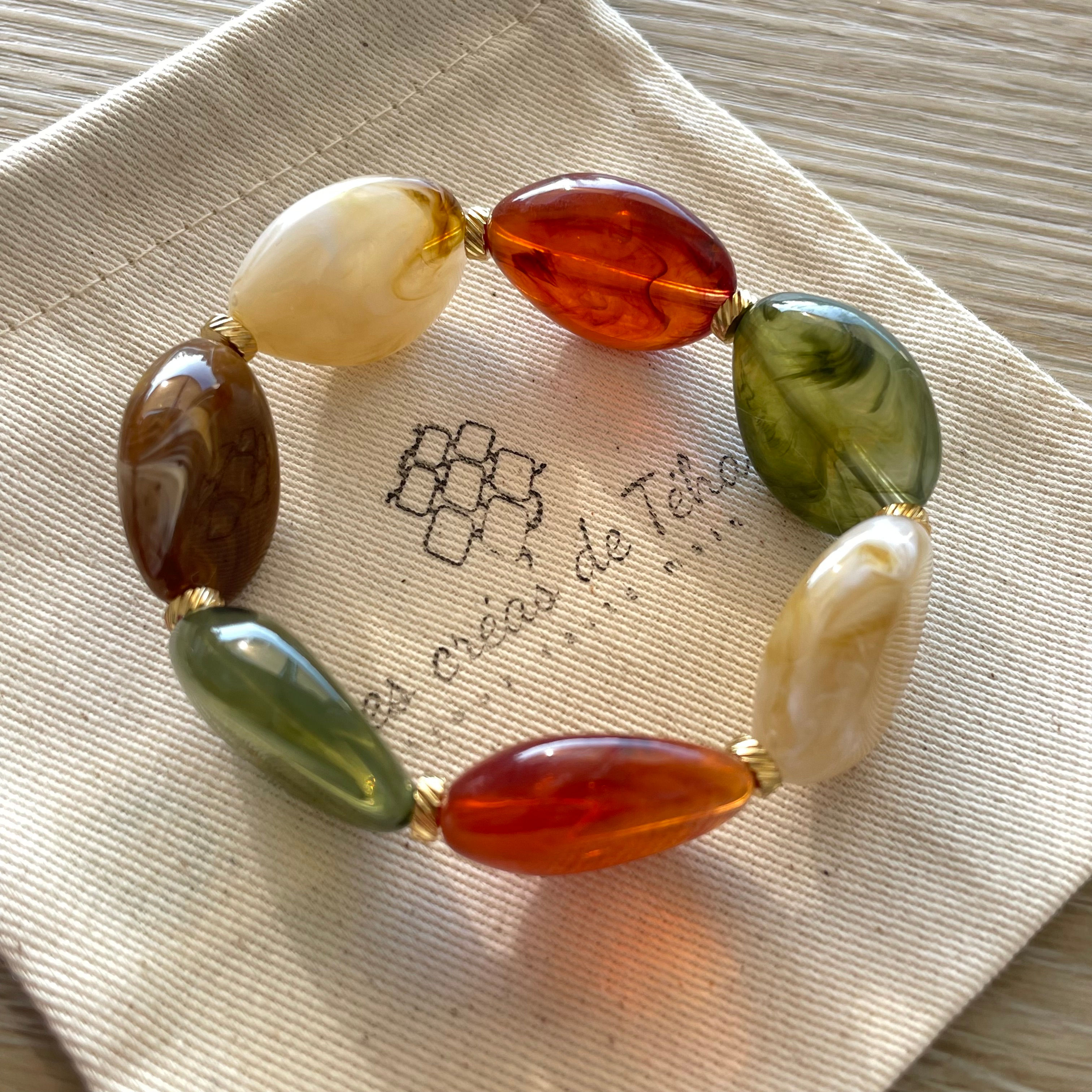 Bracelet élastique en perles acrylique et perles en acier inoxydable