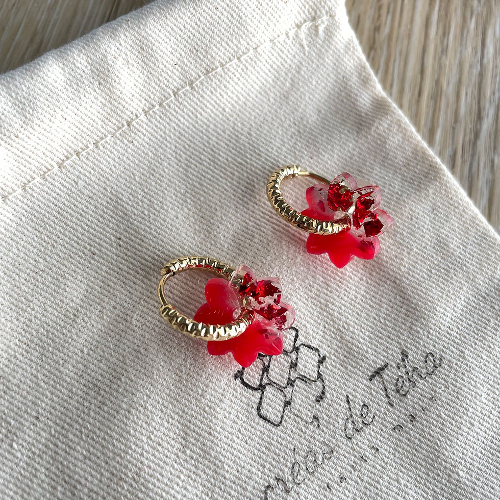 Miniature : Créoles en acier inoxydable avec breloques fleurs en résine par Les créas de Téha