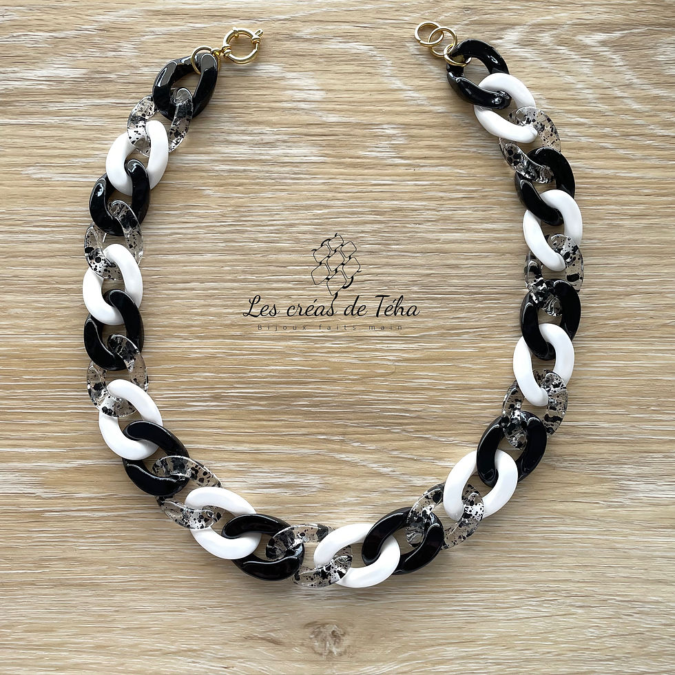 Parure tendance en grosses mailles noir blanc et doré