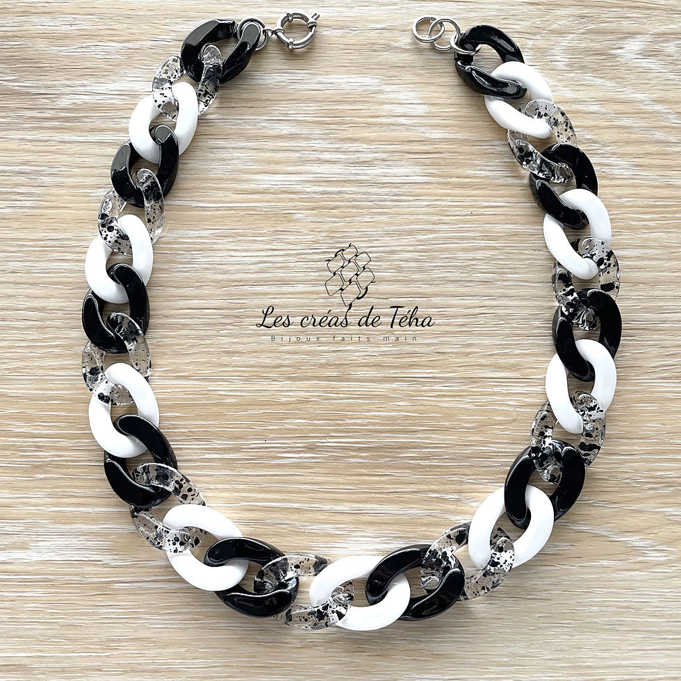 Parure  tendance en grosses mailles noir blanc et argent