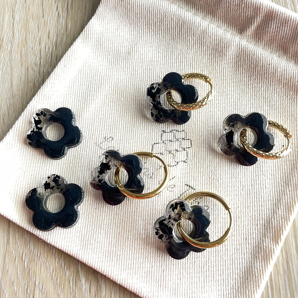 Créoles en acier inoxydable avec brreloques fleurs en résine par Les créas de Téha