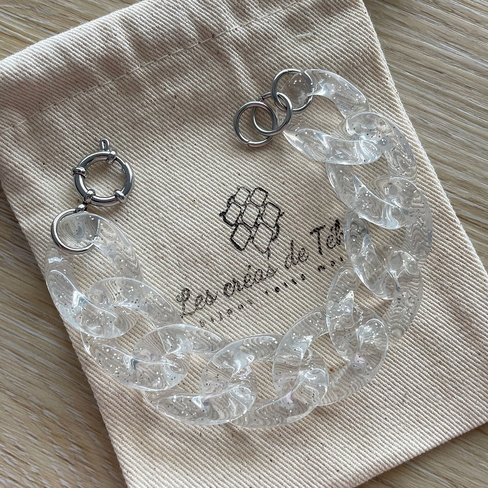 Bracelet en grosses mailles à paillettes argentées par Les créas de Téha