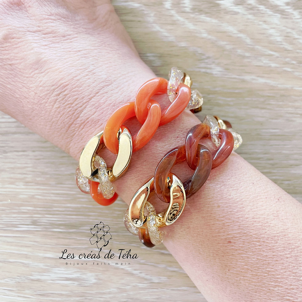 Bracelets chaîne orange et brun, Les créas de Téha