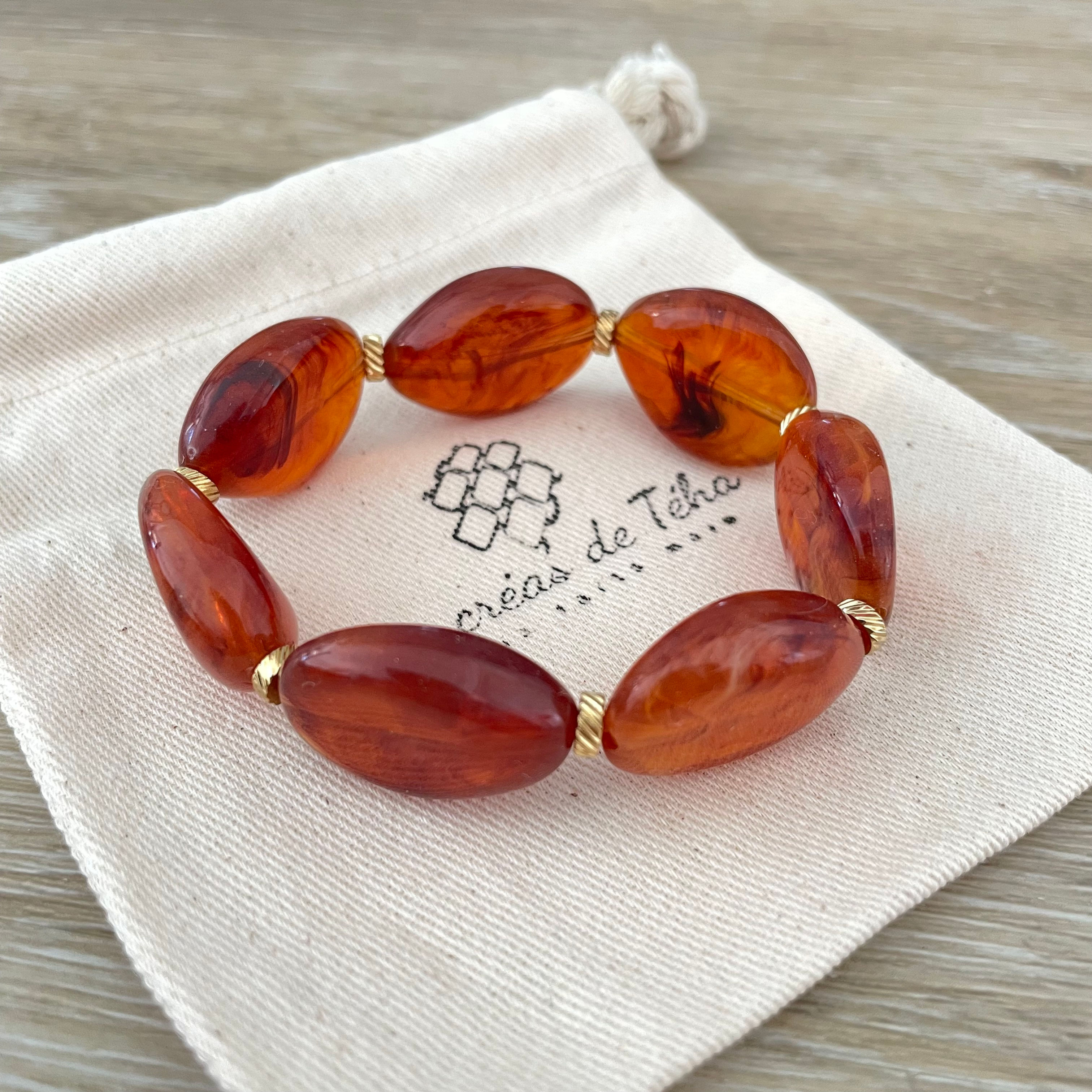 Bracelet élastique en perles acrylique et perles en acier inoxydable