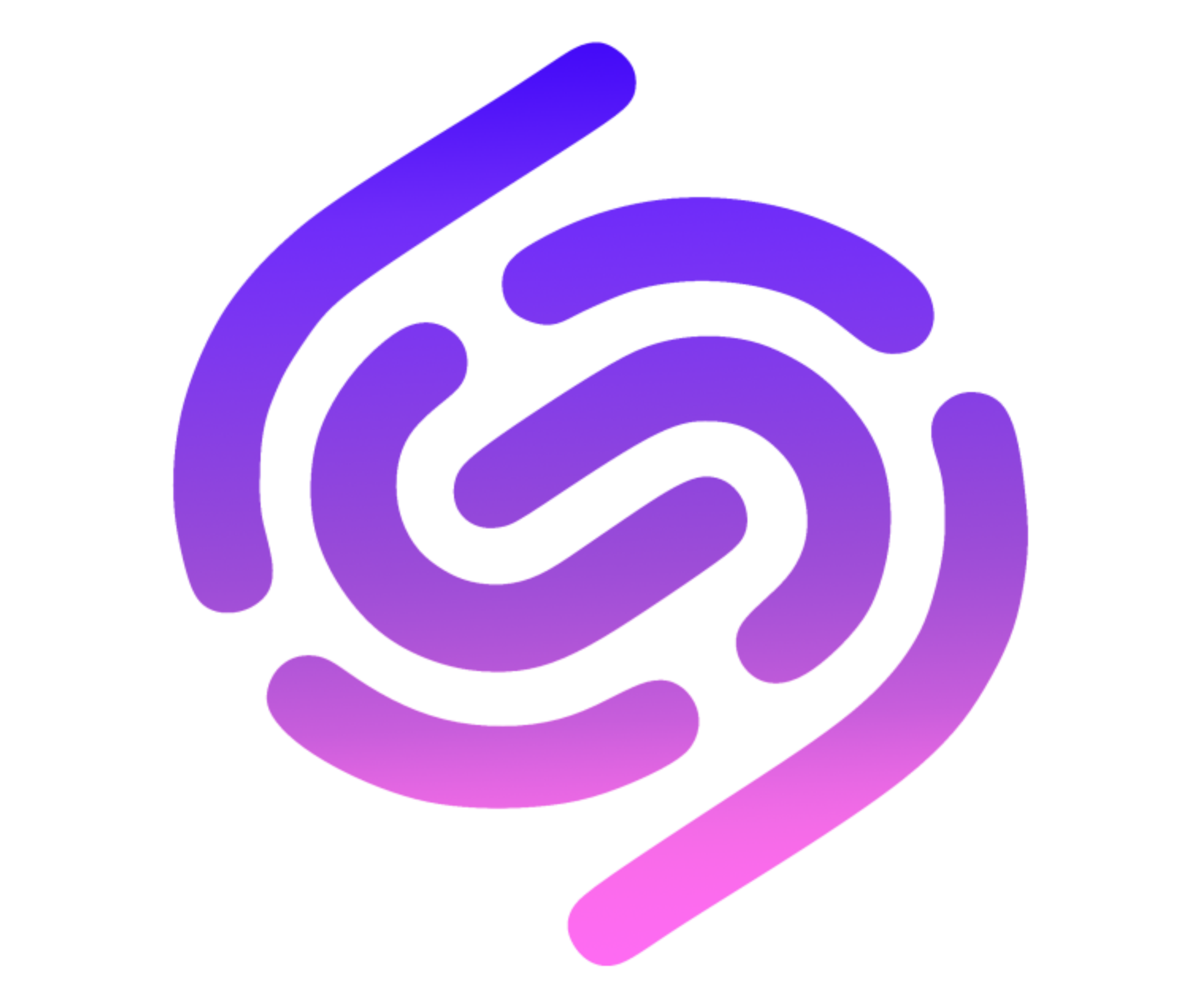 Abstract purple and pink spiral logo on black background